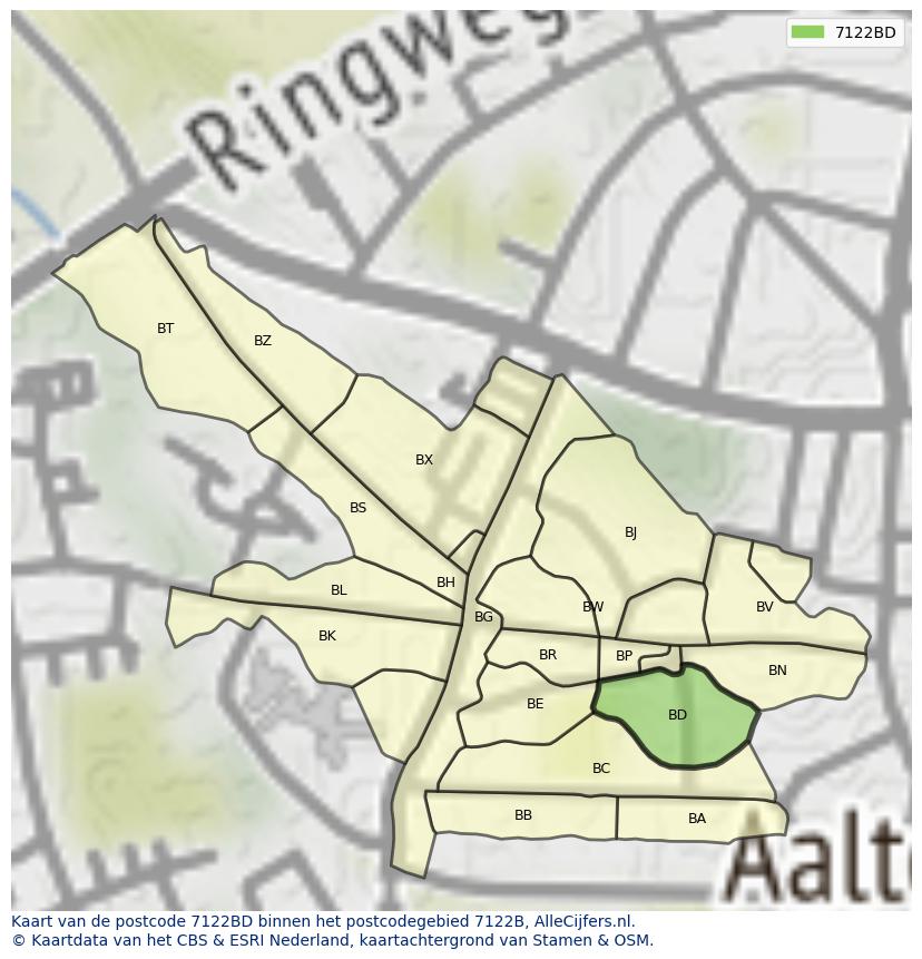 Afbeelding van het postcodegebied 7122 BD op de kaart.
