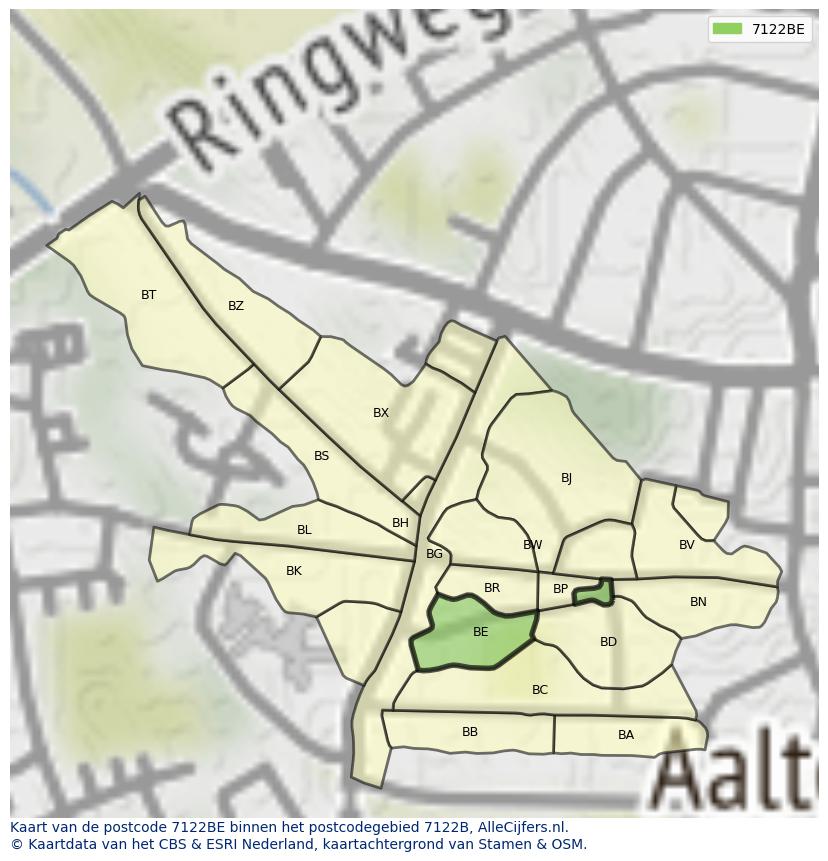 Afbeelding van het postcodegebied 7122 BE op de kaart.