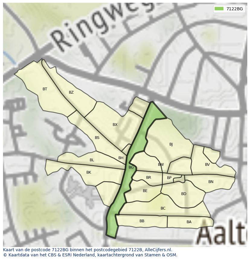Afbeelding van het postcodegebied 7122 BG op de kaart.