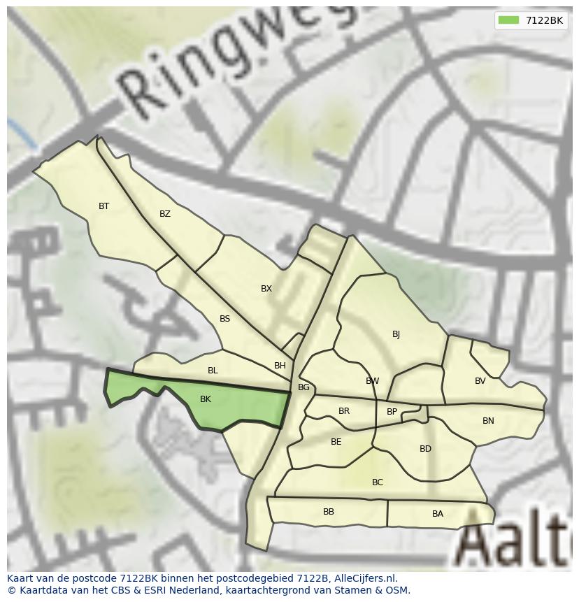 Afbeelding van het postcodegebied 7122 BK op de kaart.