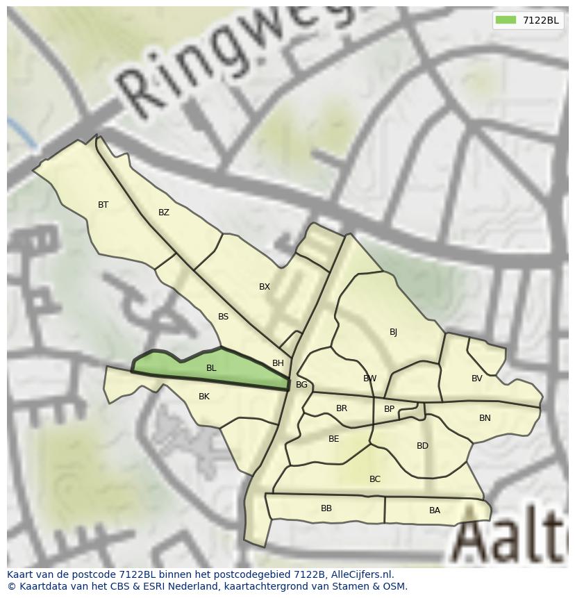 Afbeelding van het postcodegebied 7122 BL op de kaart.