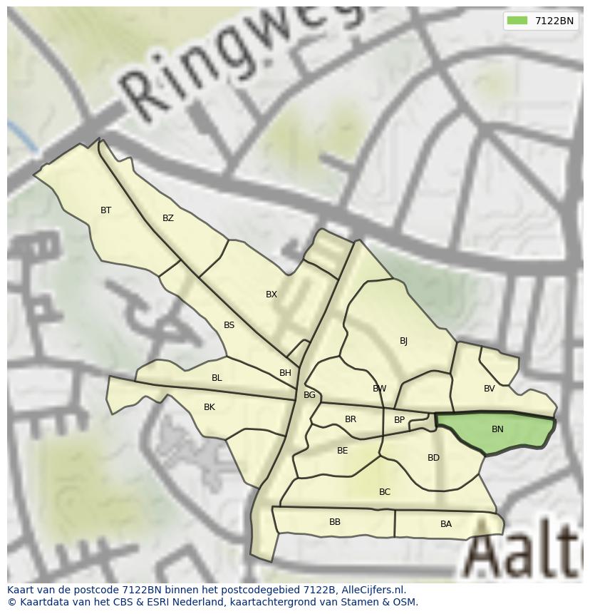 Afbeelding van het postcodegebied 7122 BN op de kaart.