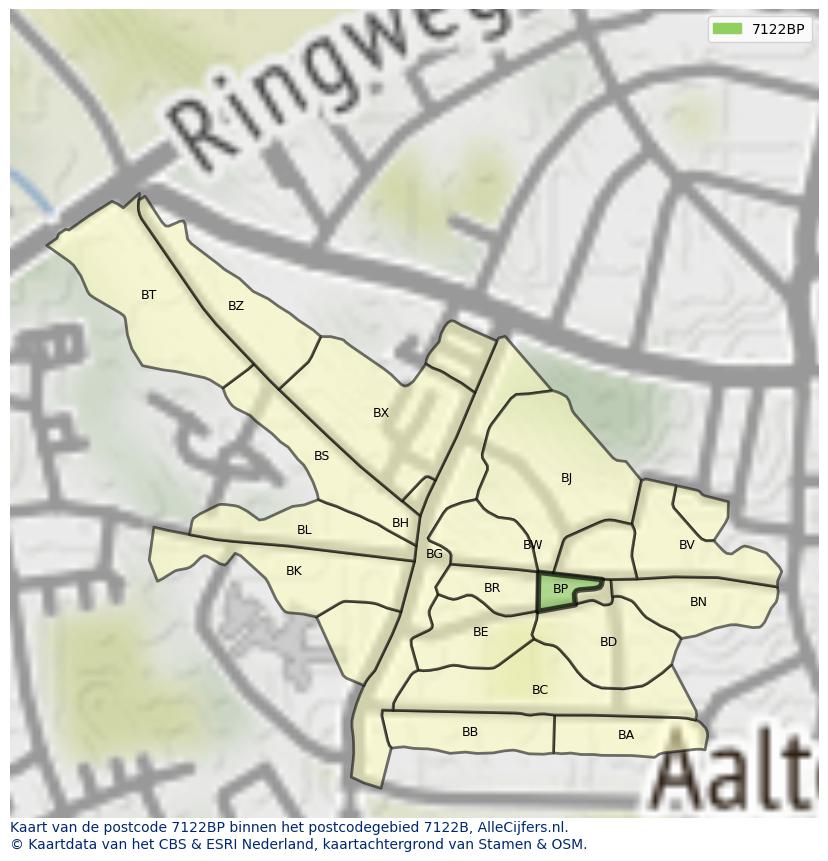 Afbeelding van het postcodegebied 7122 BP op de kaart.