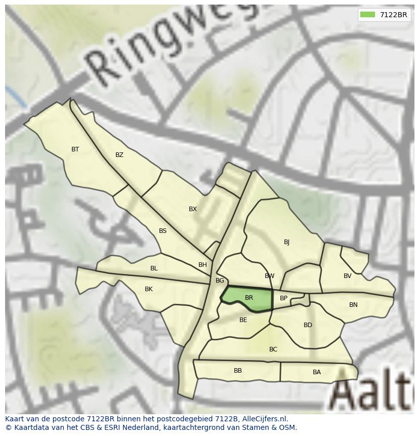Afbeelding van het postcodegebied 7122 BR op de kaart.