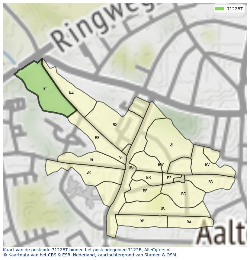 Afbeelding van het postcodegebied 7122 BT op de kaart.