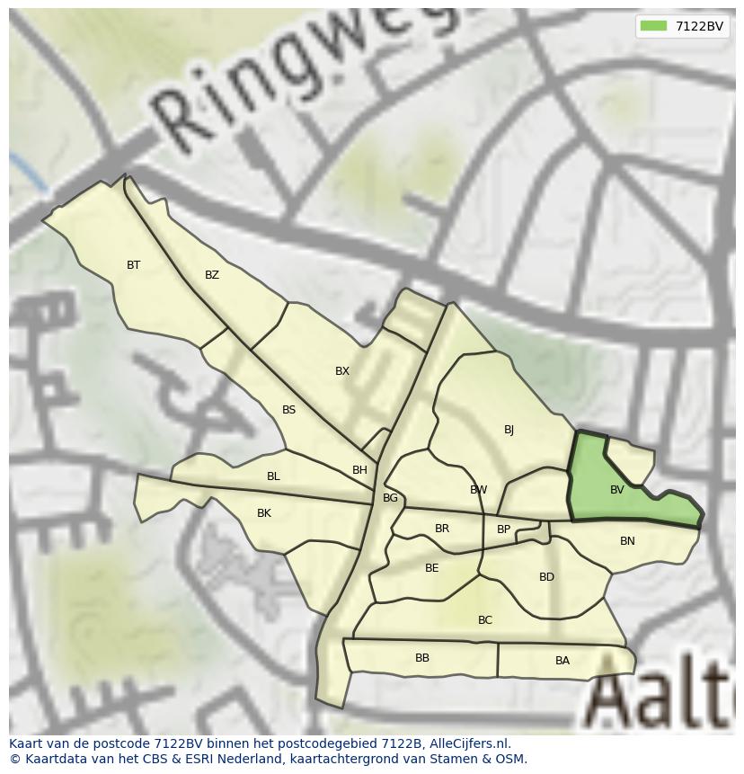 Afbeelding van het postcodegebied 7122 BV op de kaart.