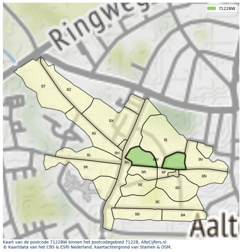 Afbeelding van het postcodegebied 7122 BW op de kaart.