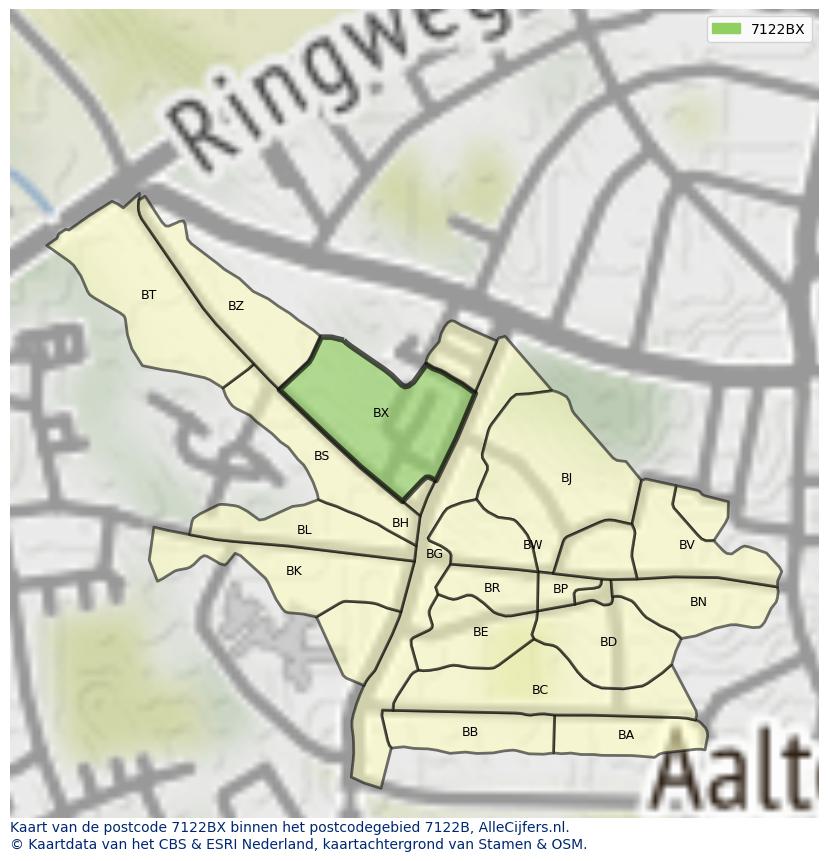 Afbeelding van het postcodegebied 7122 BX op de kaart.