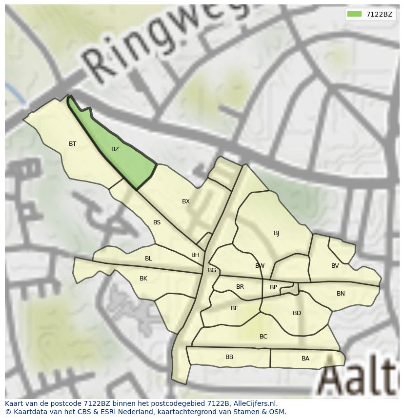 Afbeelding van het postcodegebied 7122 BZ op de kaart.