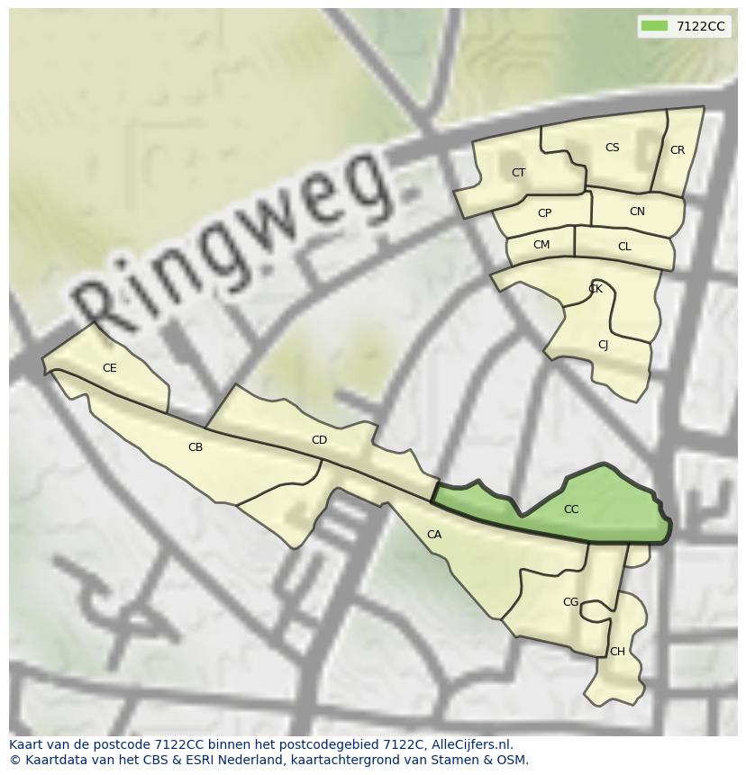 Afbeelding van het postcodegebied 7122 CC op de kaart.