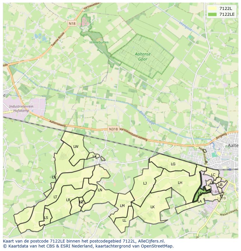 Afbeelding van het postcodegebied 7122 LE op de kaart.