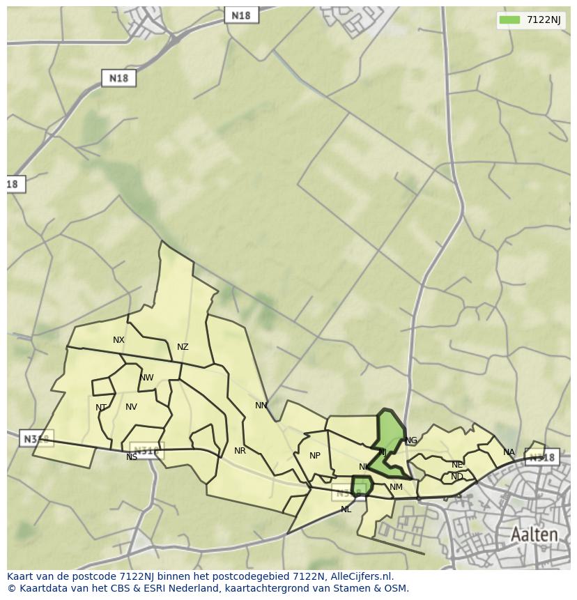 Afbeelding van het postcodegebied 7122 NJ op de kaart.