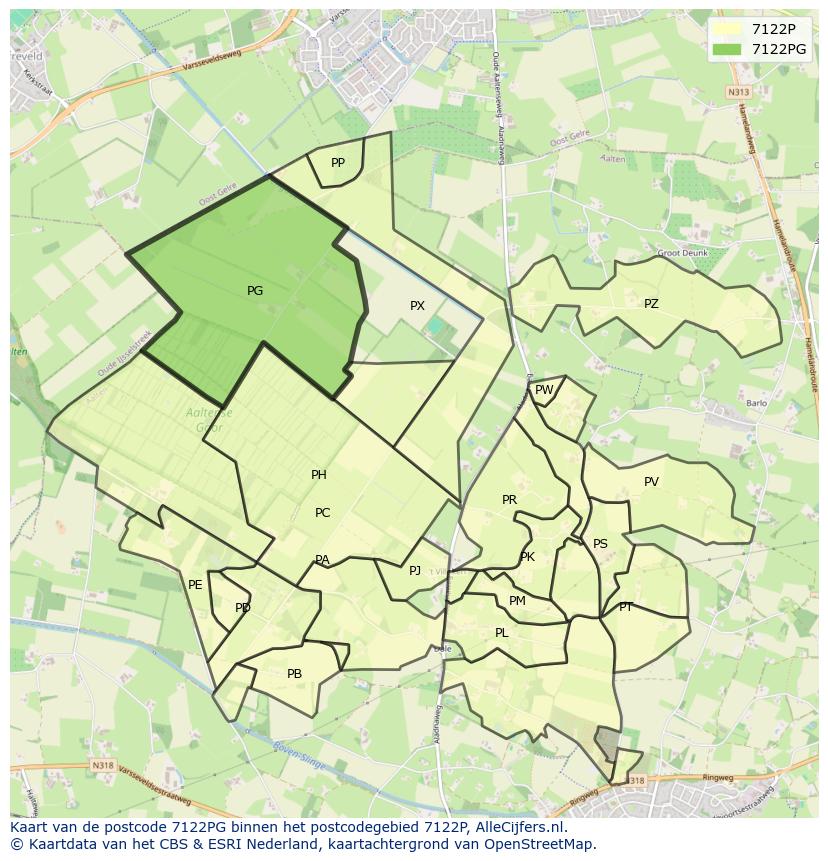 Afbeelding van het postcodegebied 7122 PG op de kaart.