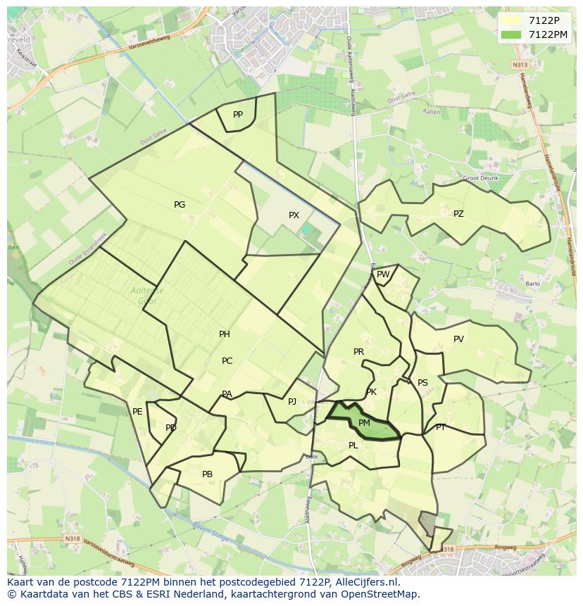 Afbeelding van het postcodegebied 7122 PM op de kaart.