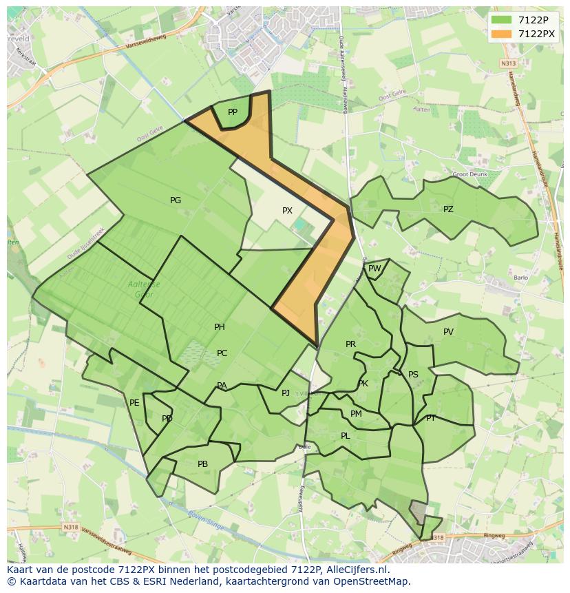 Afbeelding van het postcodegebied 7122 PX op de kaart.