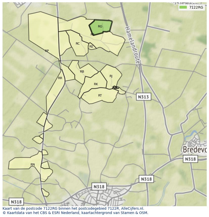 Afbeelding van het postcodegebied 7122 RG op de kaart.