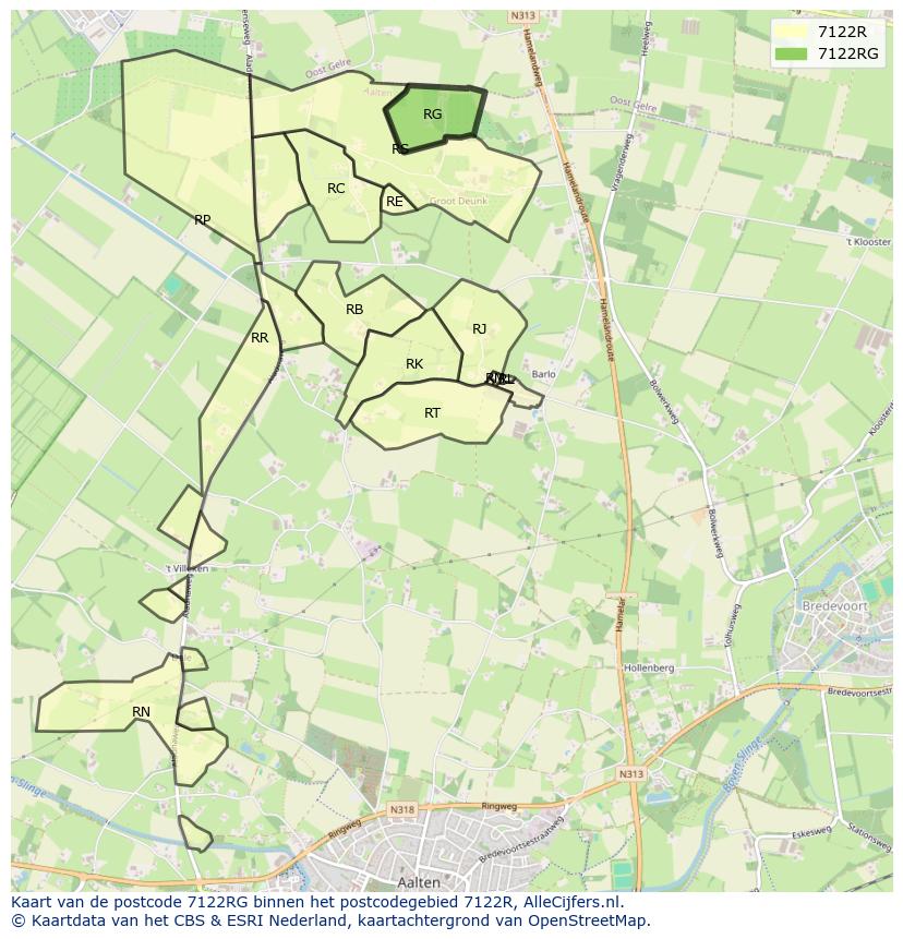 Afbeelding van het postcodegebied 7122 RG op de kaart.