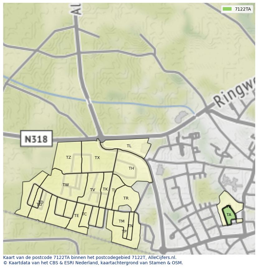 Afbeelding van het postcodegebied 7122 TA op de kaart.