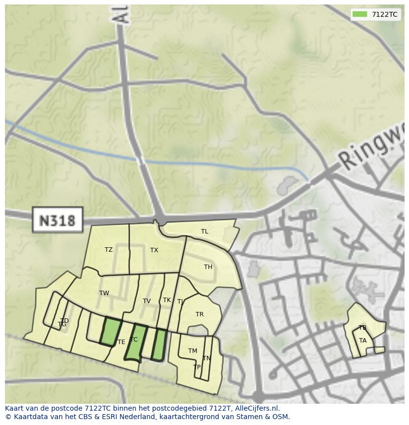 Afbeelding van het postcodegebied 7122 TC op de kaart.