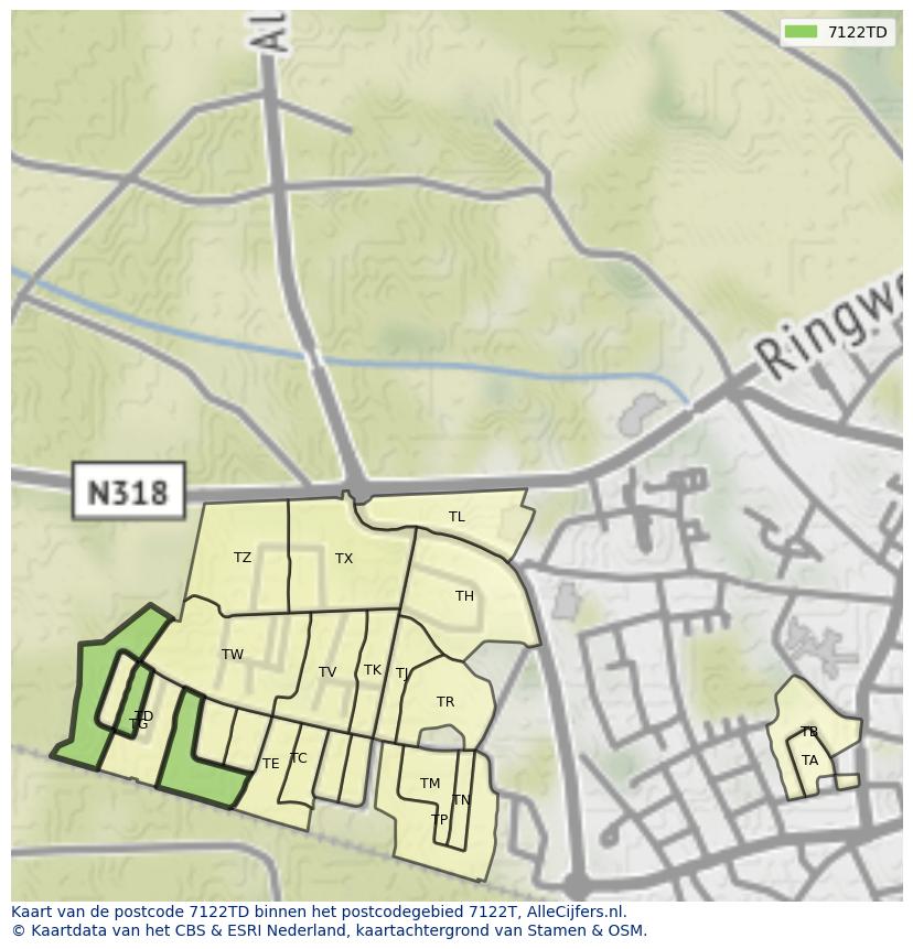 Afbeelding van het postcodegebied 7122 TD op de kaart.
