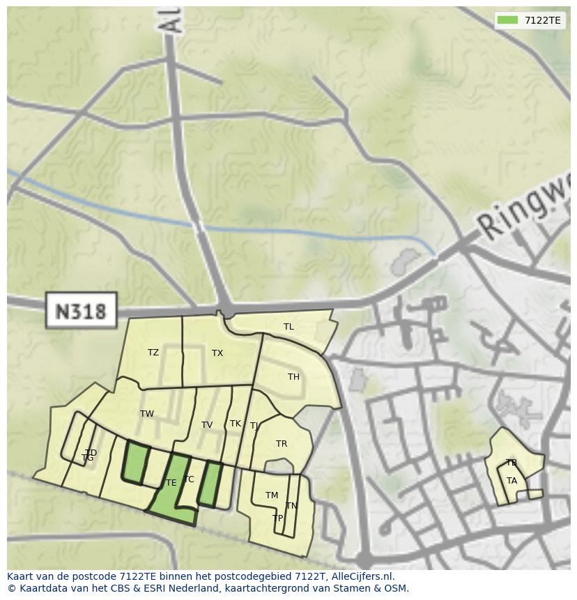 Afbeelding van het postcodegebied 7122 TE op de kaart.