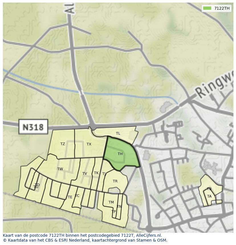Afbeelding van het postcodegebied 7122 TH op de kaart.