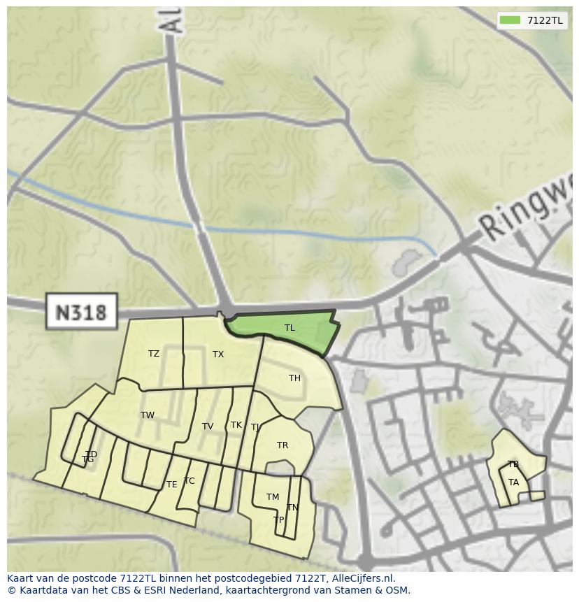 Afbeelding van het postcodegebied 7122 TL op de kaart.