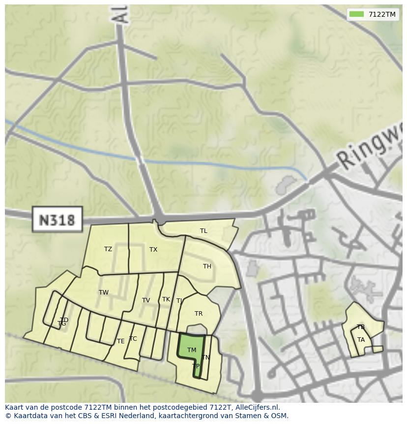 Afbeelding van het postcodegebied 7122 TM op de kaart.