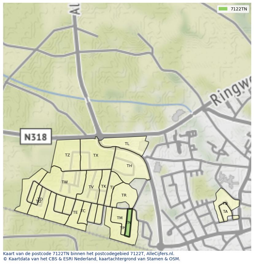Afbeelding van het postcodegebied 7122 TN op de kaart.