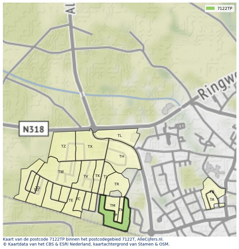 Afbeelding van het postcodegebied 7122 TP op de kaart.