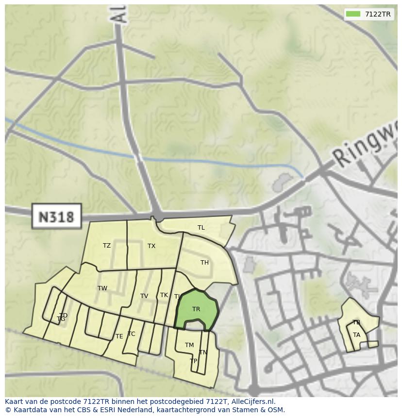 Afbeelding van het postcodegebied 7122 TR op de kaart.
