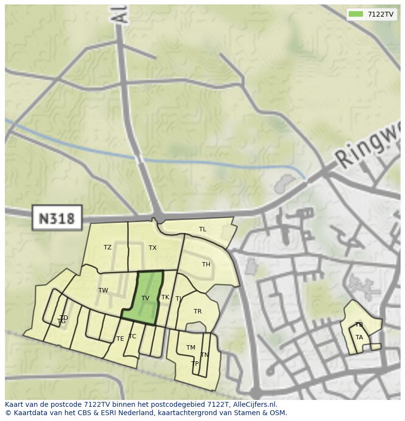 Afbeelding van het postcodegebied 7122 TV op de kaart.