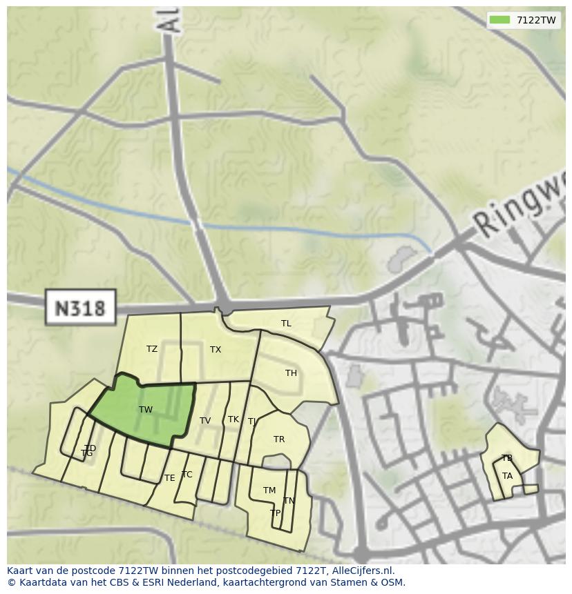 Afbeelding van het postcodegebied 7122 TW op de kaart.
