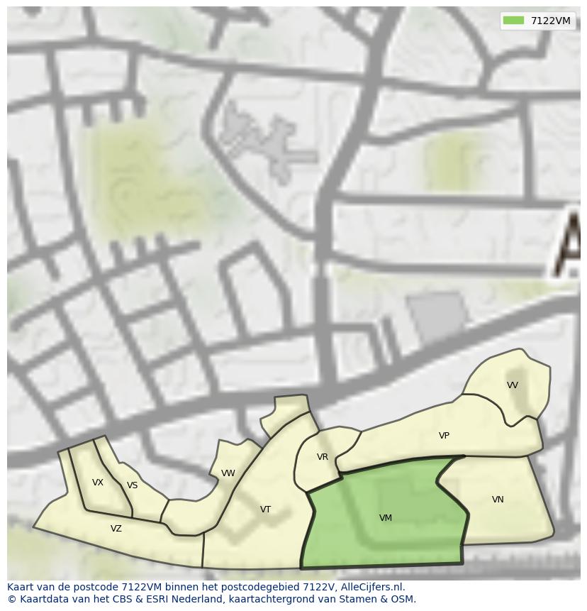 Afbeelding van het postcodegebied 7122 VM op de kaart.