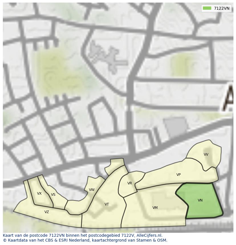 Afbeelding van het postcodegebied 7122 VN op de kaart.