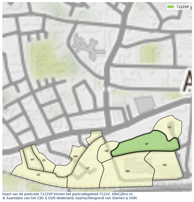 Afbeelding van het postcodegebied 7122 VP op de kaart.