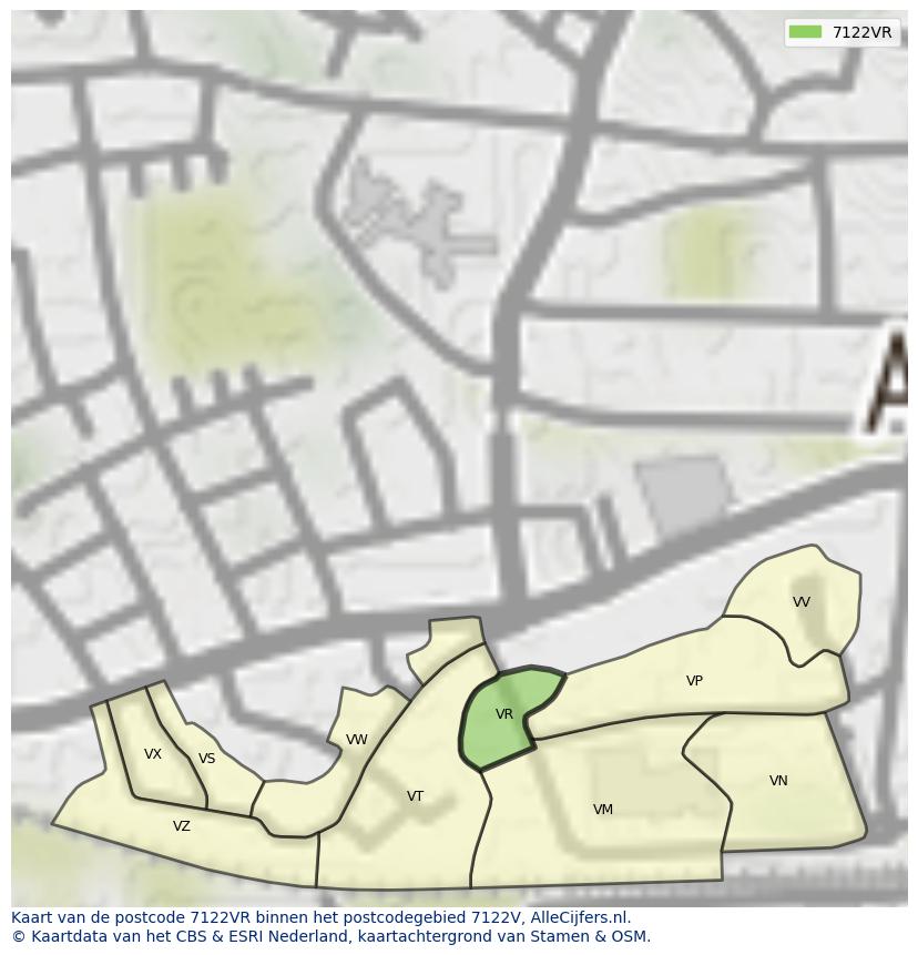 Afbeelding van het postcodegebied 7122 VR op de kaart.