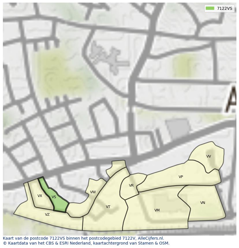 Afbeelding van het postcodegebied 7122 VS op de kaart.