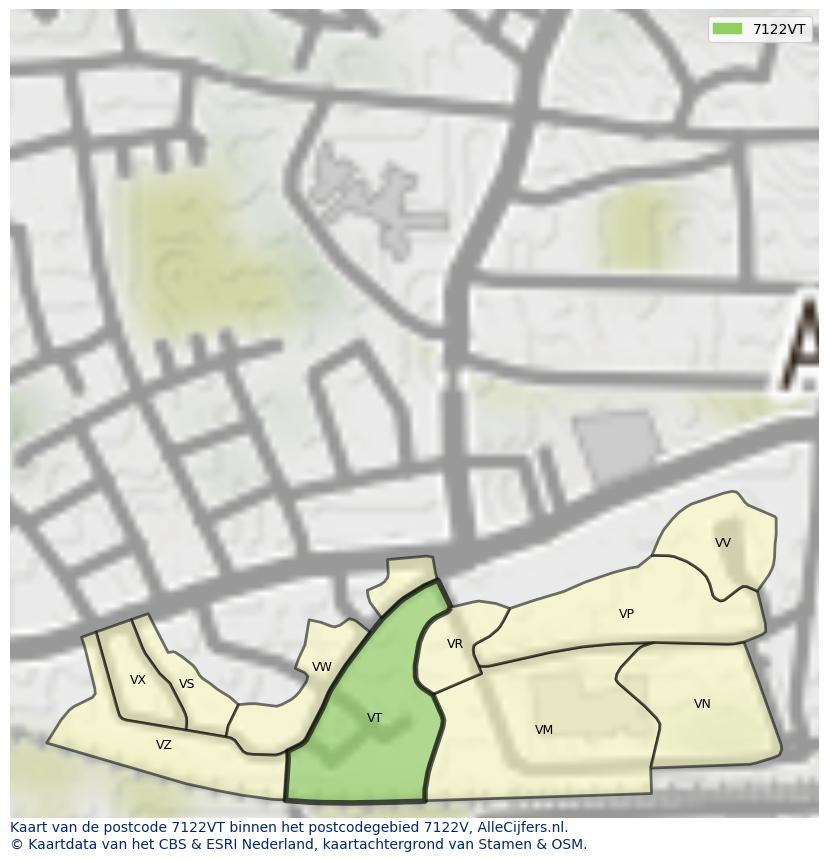 Afbeelding van het postcodegebied 7122 VT op de kaart.