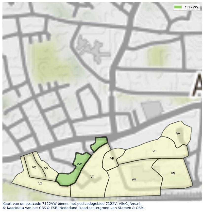 Afbeelding van het postcodegebied 7122 VW op de kaart.