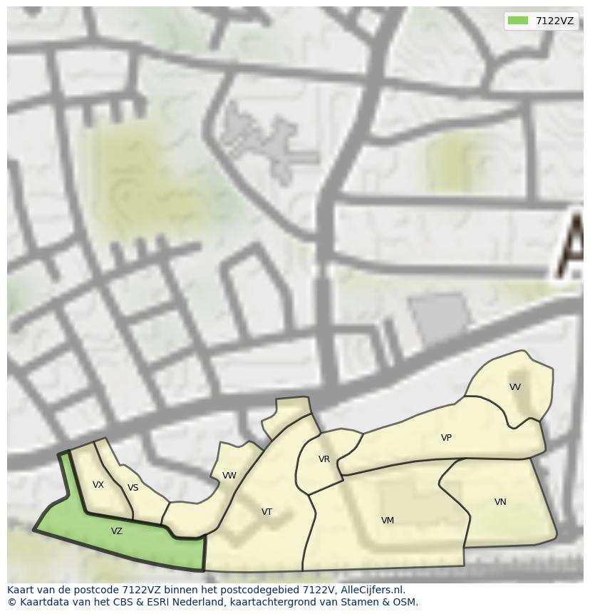 Afbeelding van het postcodegebied 7122 VZ op de kaart.