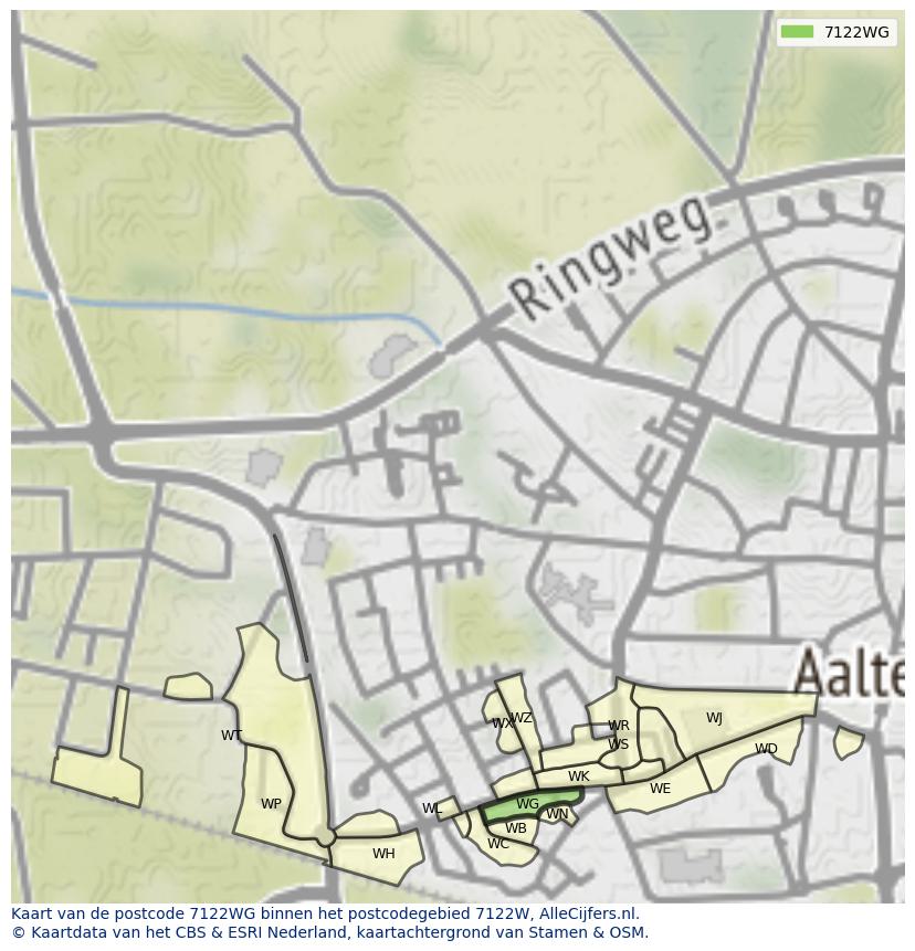 Afbeelding van het postcodegebied 7122 WG op de kaart.
