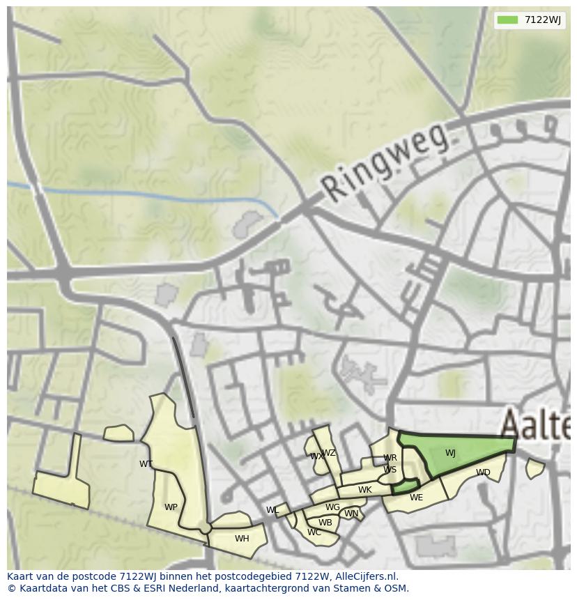 Afbeelding van het postcodegebied 7122 WJ op de kaart.