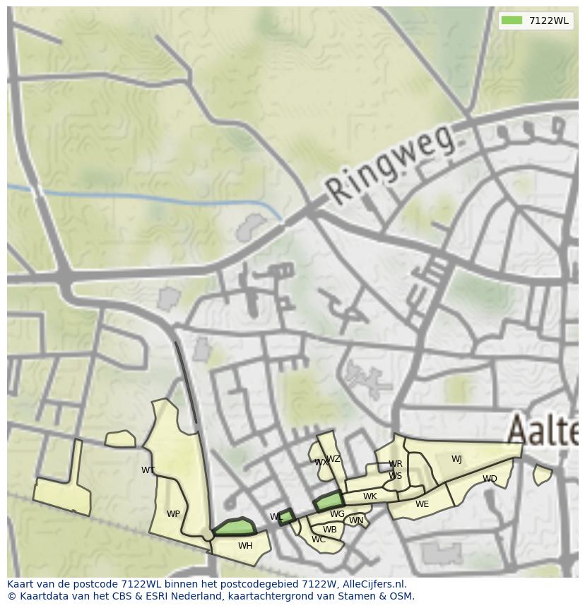 Afbeelding van het postcodegebied 7122 WL op de kaart.