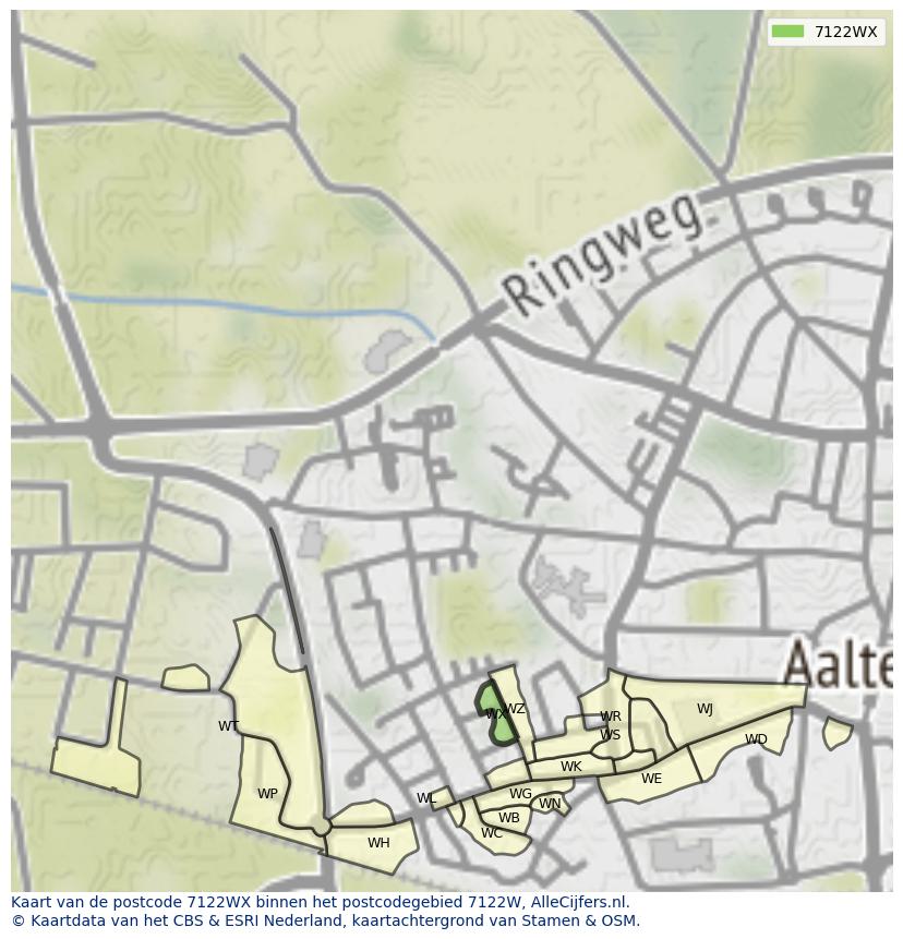 Afbeelding van het postcodegebied 7122 WX op de kaart.