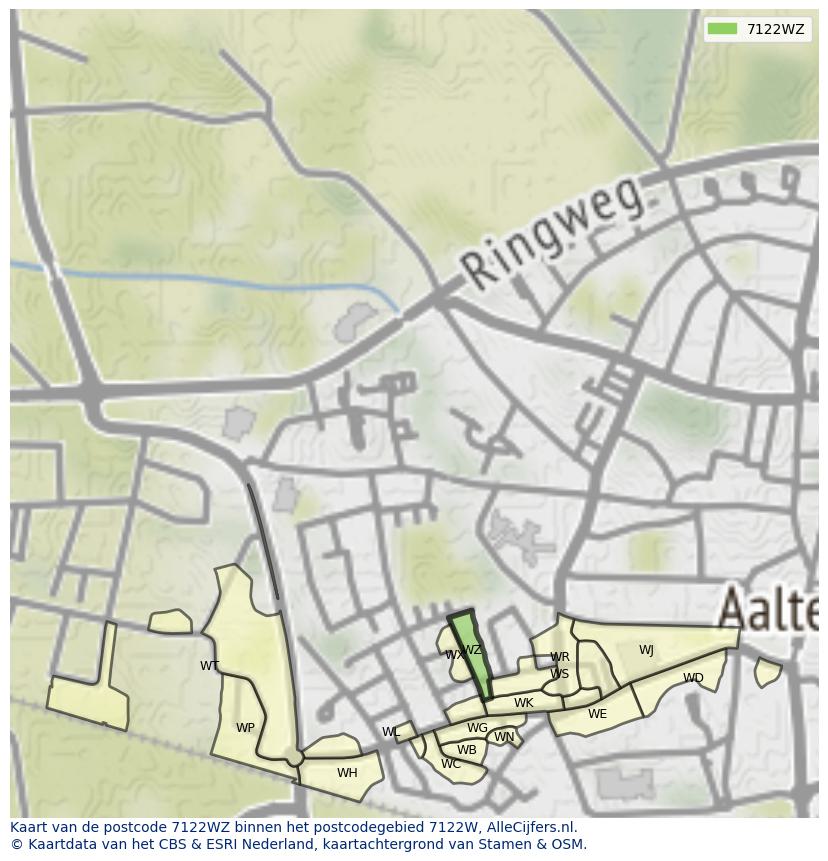 Afbeelding van het postcodegebied 7122 WZ op de kaart.