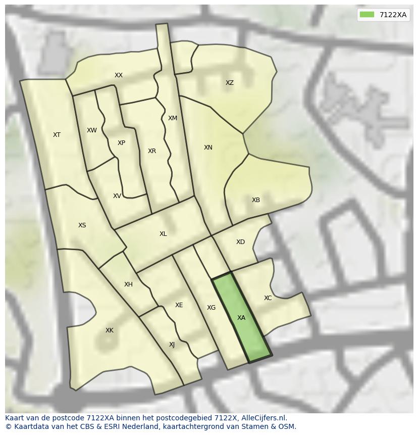 Afbeelding van het postcodegebied 7122 XA op de kaart.