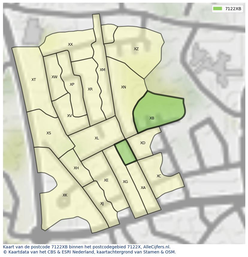 Afbeelding van het postcodegebied 7122 XB op de kaart.