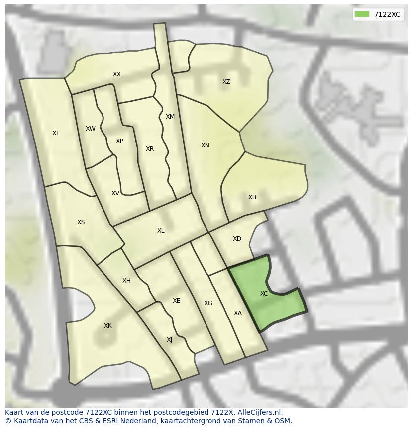 Afbeelding van het postcodegebied 7122 XC op de kaart.