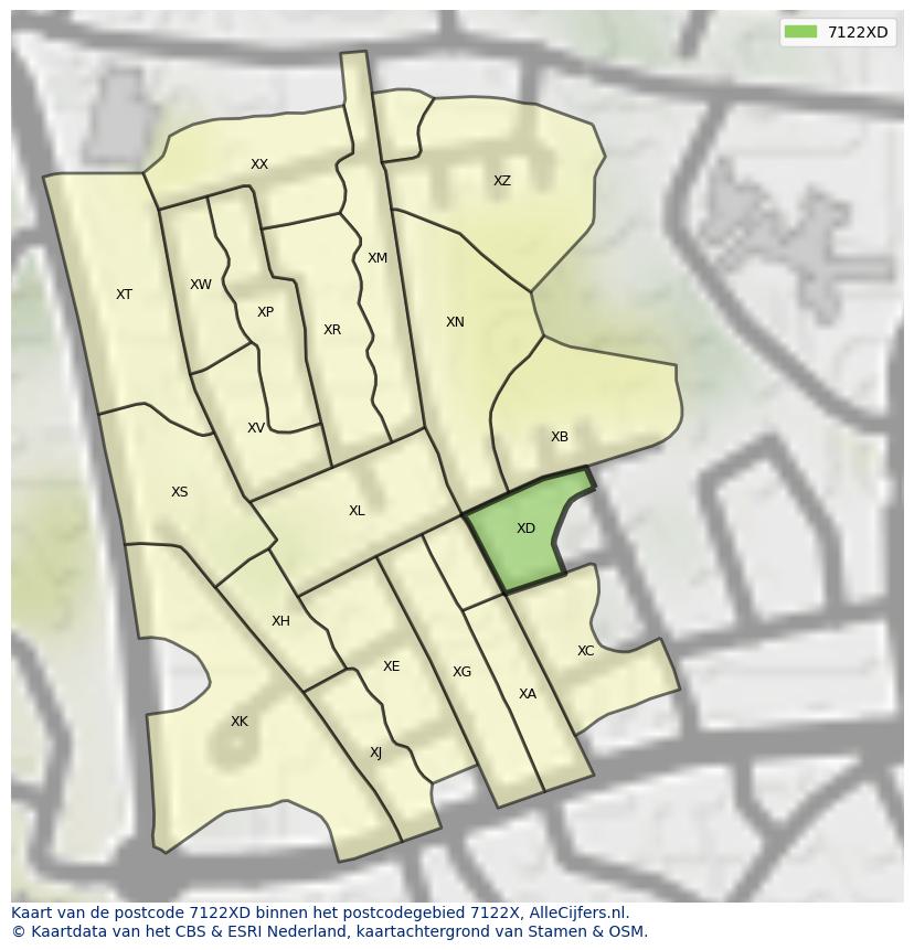 Afbeelding van het postcodegebied 7122 XD op de kaart.